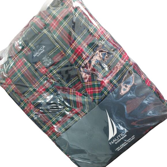 NWT! NAUTICA! RED, BLACK & WHITE PLAID, SOFT FLANNEL PAJAMAS, TOP & PANTS! SZ M - Picture 1 of 8
